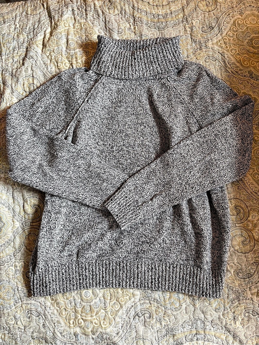 Karen Scott Marled Cotton Turtleneck Sweater White & Black Medium